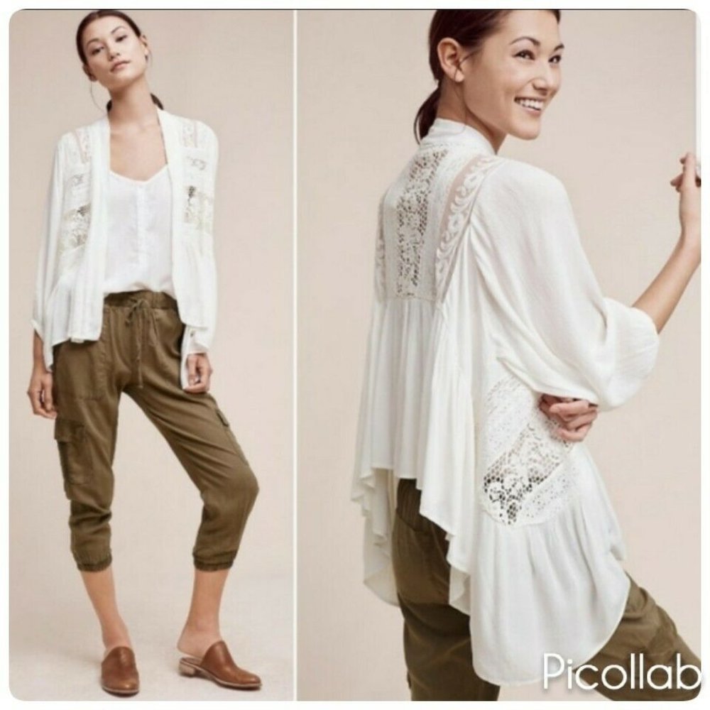 Anthropologie Elevenses Kenepa White Lace Cardigan